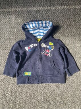 Navy Hooded Zip-Up Sweatshirt for Kids with Striped Lining